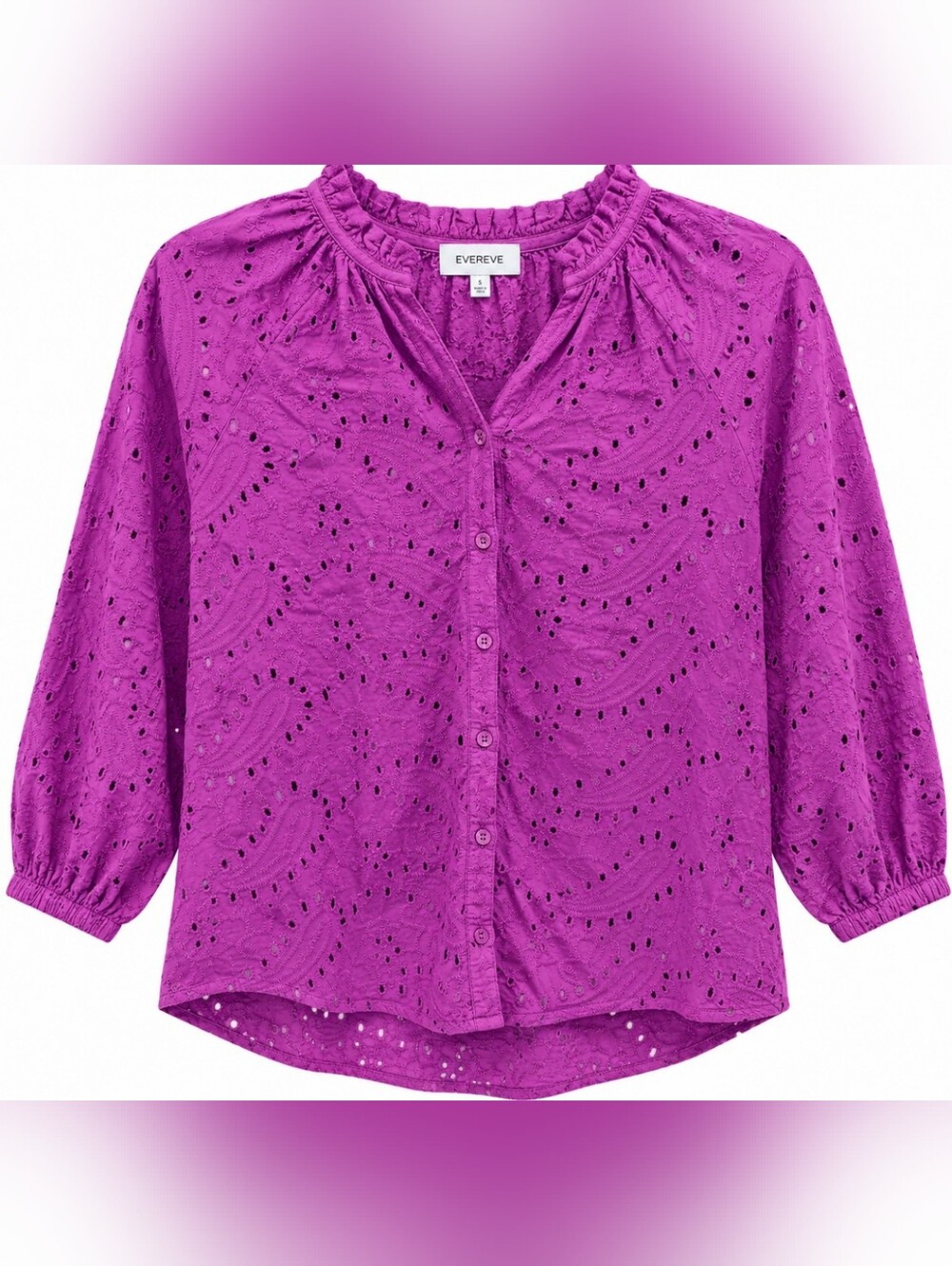 Evereve Women’s Size Small Purple Eyelet Button-Front Top